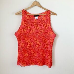 Vintage Natori Josie Orange Lace Sleeveless Y2K Tank Top